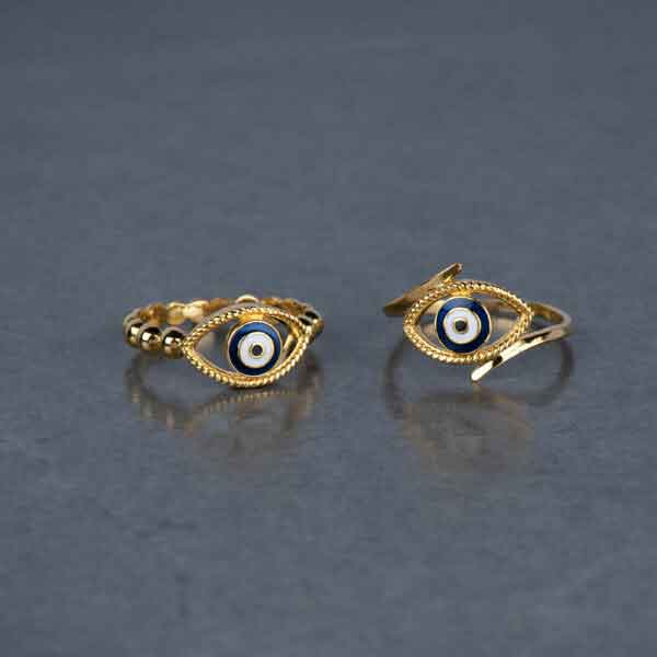 Enamelled Evil-Eye Protection Ring (with ball band)