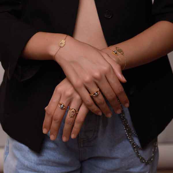 Enamelled Evil-Eye Protection Ring (with ball band)